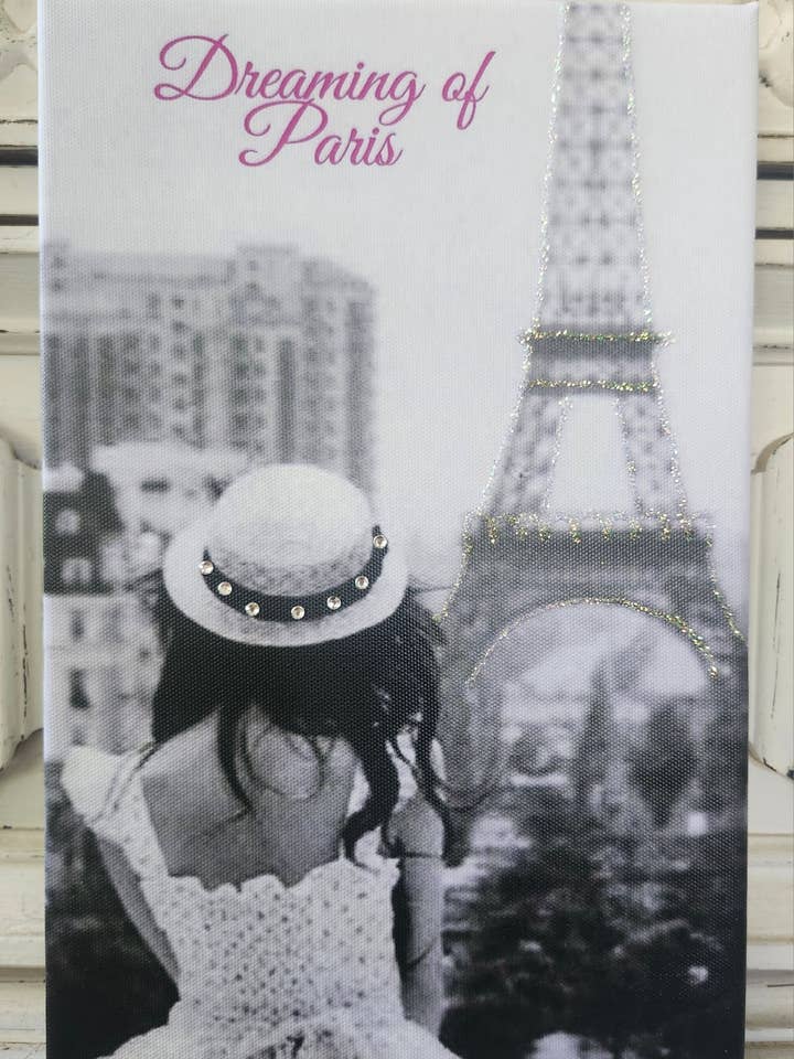 Lienzo Decorativo Soñando con París Piedras de Estrás y Purpurina para venta al por mayor de Little Heart Designs