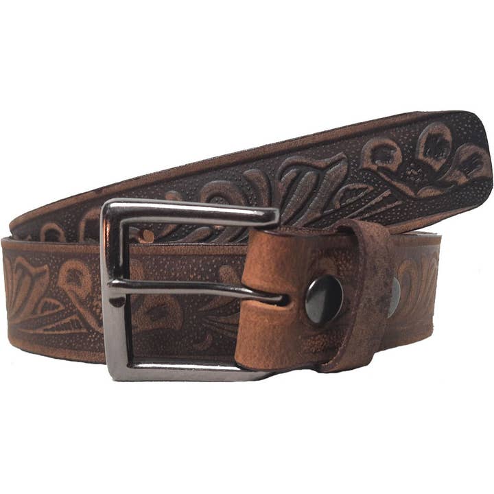 IGI CANADA - Wholesale Belt - Unisex - GENUINE LEATHER 40MM FLOWER EMBOSSED BELT #10405