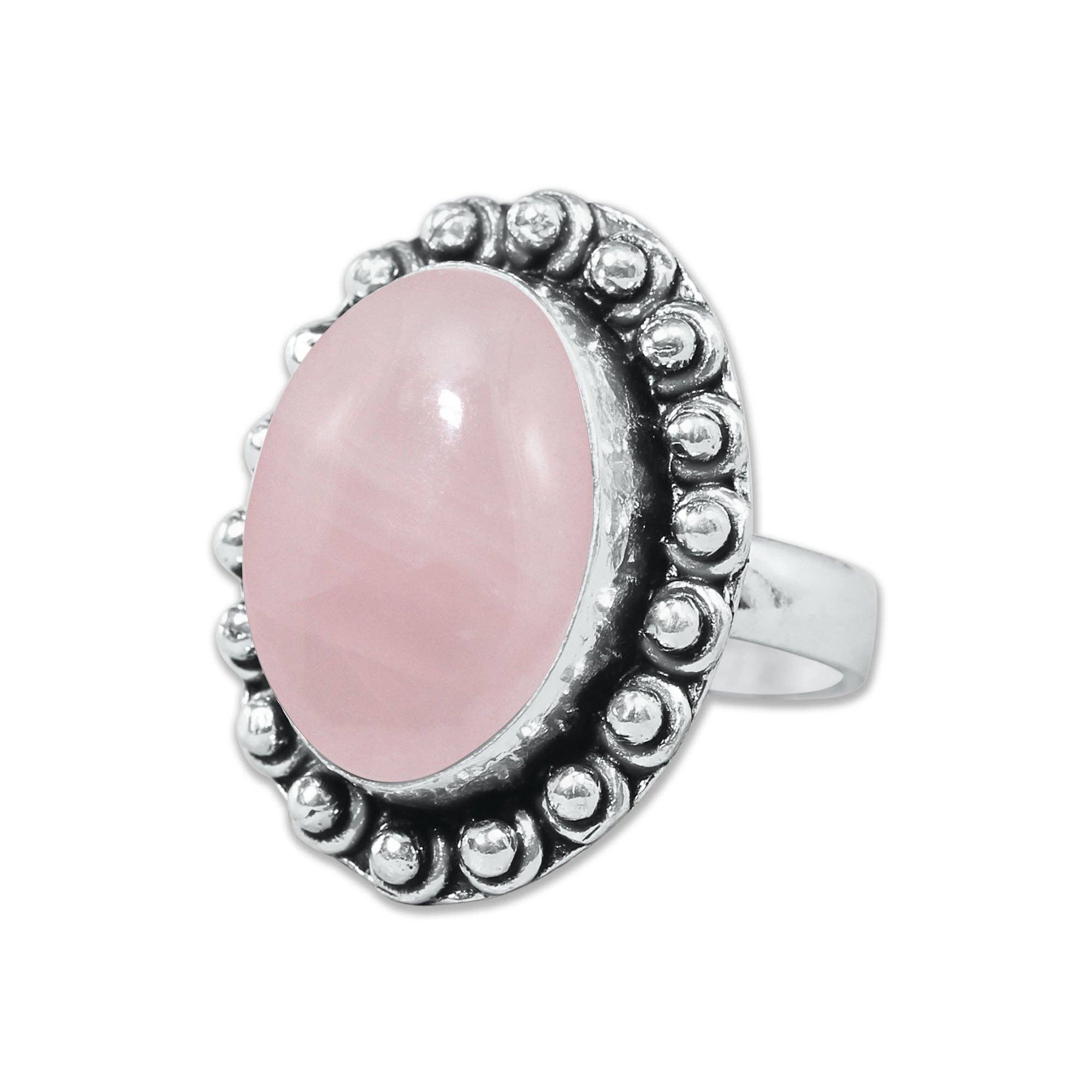 Handmade Jewels – wholesale Cocktail/Statement Ring – Rosenkvartsringar – Silverpläterade, Handgjorda, Mjuk Rosa (US Storlekar 6–10, Ej Justerbara)6