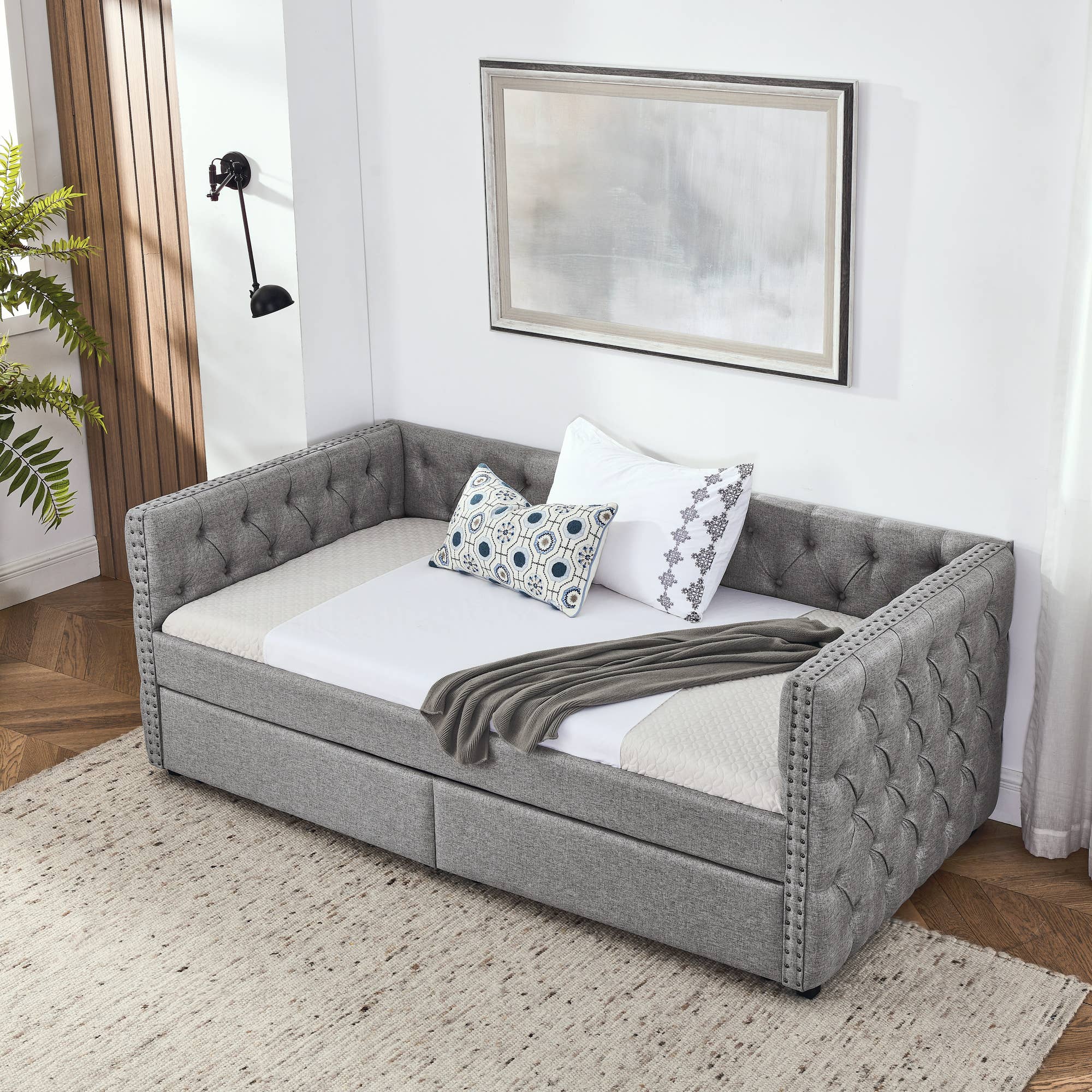 39F Inc. - Wholesale Bed - Upholstered Twin Size Daybed with Two Drawers with Button11