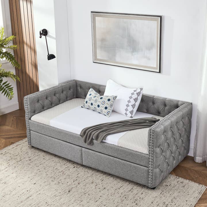 39F Inc. - Wholesale Bed - Upholstered Twin Size Daybed with Two Drawers with Button11