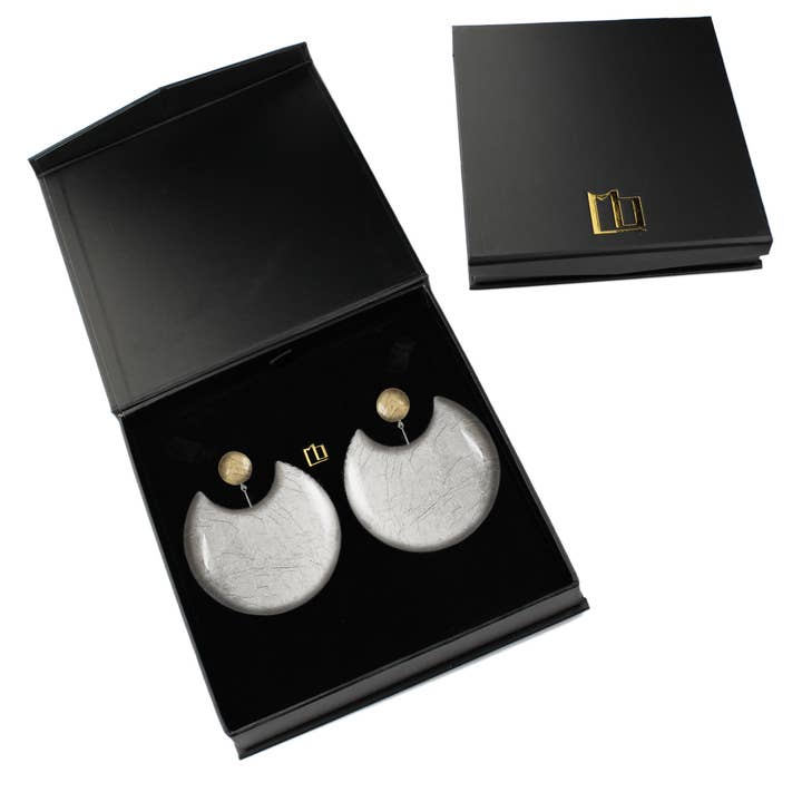 Mo Resin - Wholesale Dangle earrings - Moon Eclipse Silver Artistic Statement Earrings - ST012S1