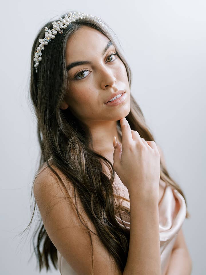 Sparkling Pearl Tiara Headband, Crown, Hairpiece, Wedding for wholesale by Acute Designs