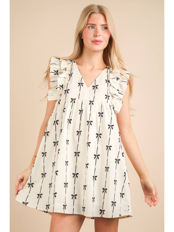 VERY J - Wholesale Dress - Women's - ND31668-Bow Printed Sleeveless Mini Dress11