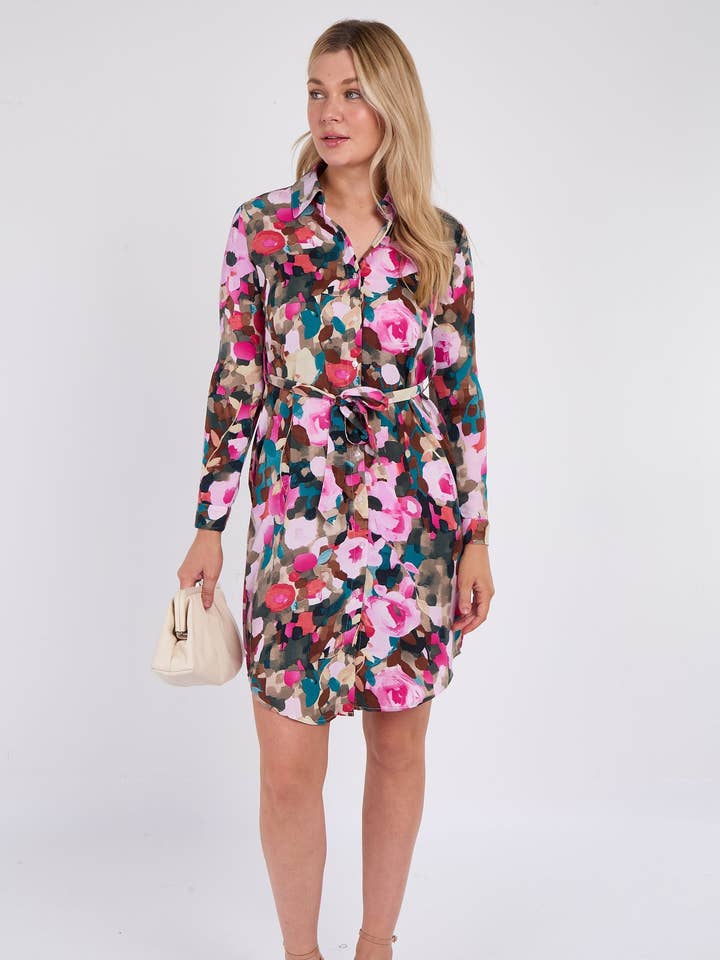 Mini-skjortekjole med rosenprint i teal for engroshandel hos Love Sunshine Wholesale