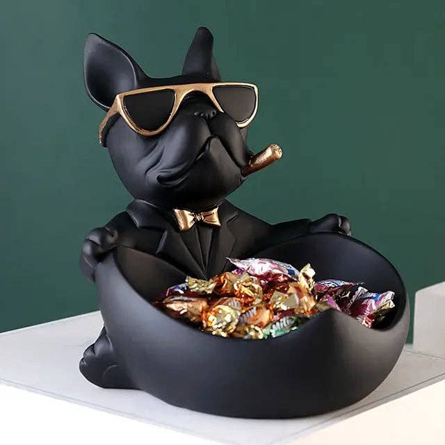 BlakOutlet – wholesale Sculpture – French Bulldog Sculpture Dog Statue with Tray0