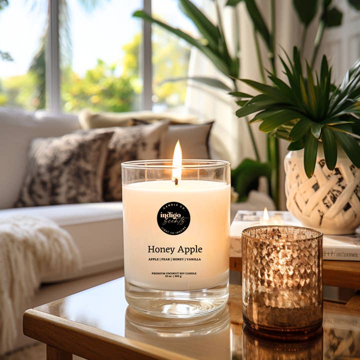 Indigo Scents Candle Co. – wholesale Jar/filled candle – Honey Apple | 10 oz. Clear Jar | Coconut Soy Candle