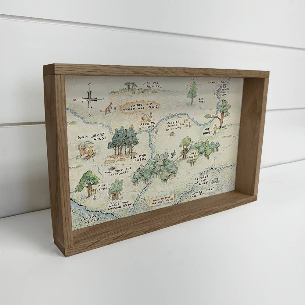 Hangout Home - Wholesale Art Print - Winnie the Pooh Vintage Map - Disney Canvas Art - Wood Frame0