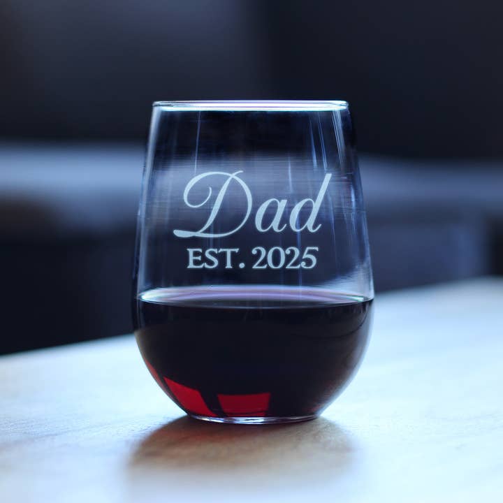 bevvee - Wholesale Wine Glass - New Dad 2025 - Decorative - Stemless Wine Glass - Engraved1