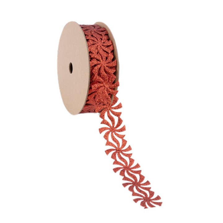 LA Ribbons Wholesale - Wholesale Ribbon - Gift Wrapping - 1 1/2" Ultrasonic Trim | Peppermint Red Glitter | 10 Yard Roll
2