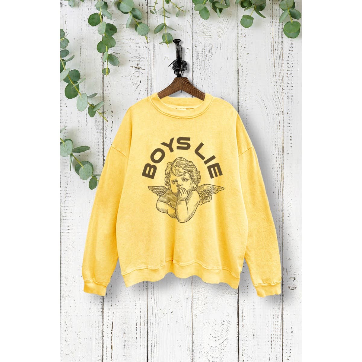 VINTAGE POINT USA - Wholesale Graphic Sweatshirt - Women's - BOYS LIE BABY ANGEL GRAPHIC PRINT MINERAL WASHED SWEATSHIRT7