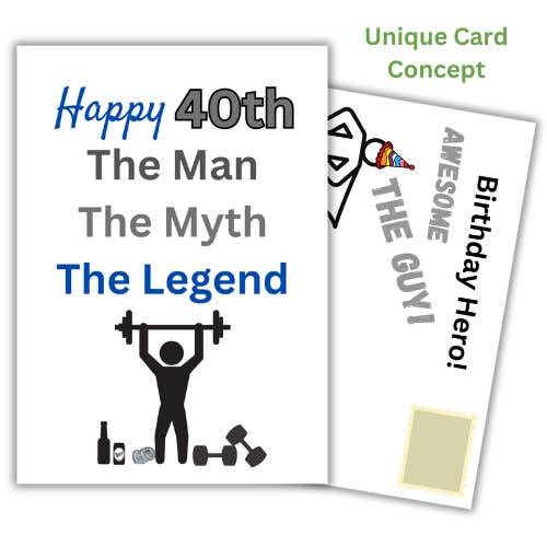 Happy 40th Gym Lover Birthday Card for him for wholesale by Bare Cards