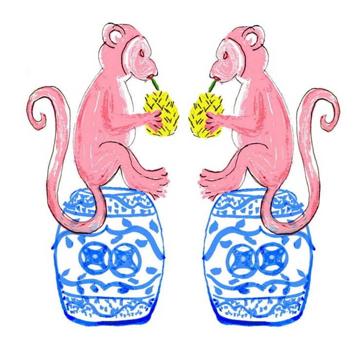 Lemondaisy Design - Wholesale Tea towel - Chinoiserie Monkeys Tea Towel2