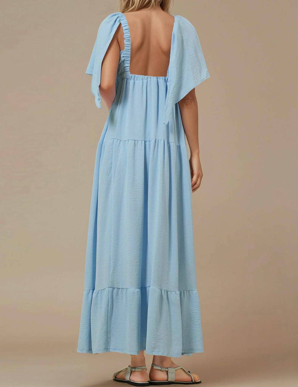 Sweetkama - Vente Robe – femme - Robe maxi unie décolleté en V et dos nu SKD15317