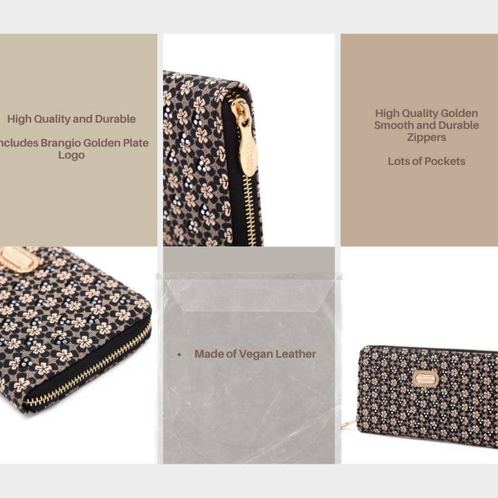 Brangio (Italy) Company Inc. – Großhandel Brieftasche – Damen – Brangio Italienische Geldbörse mit Blumenmuster und Reißverschluss-Handgelenkriemen6