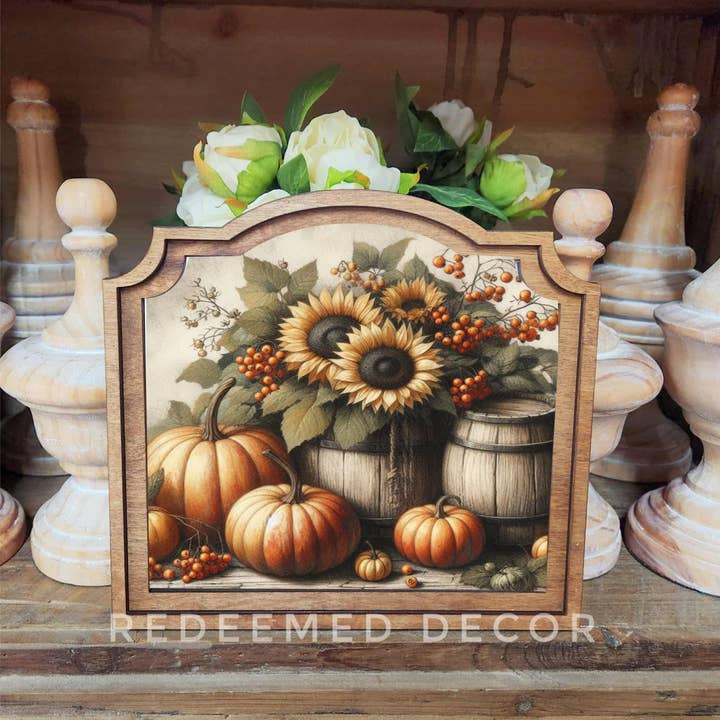 Redeemed Decor - Wholesale Decorative Tabletop Object - Provincial Sunflower Barrel Framed Art