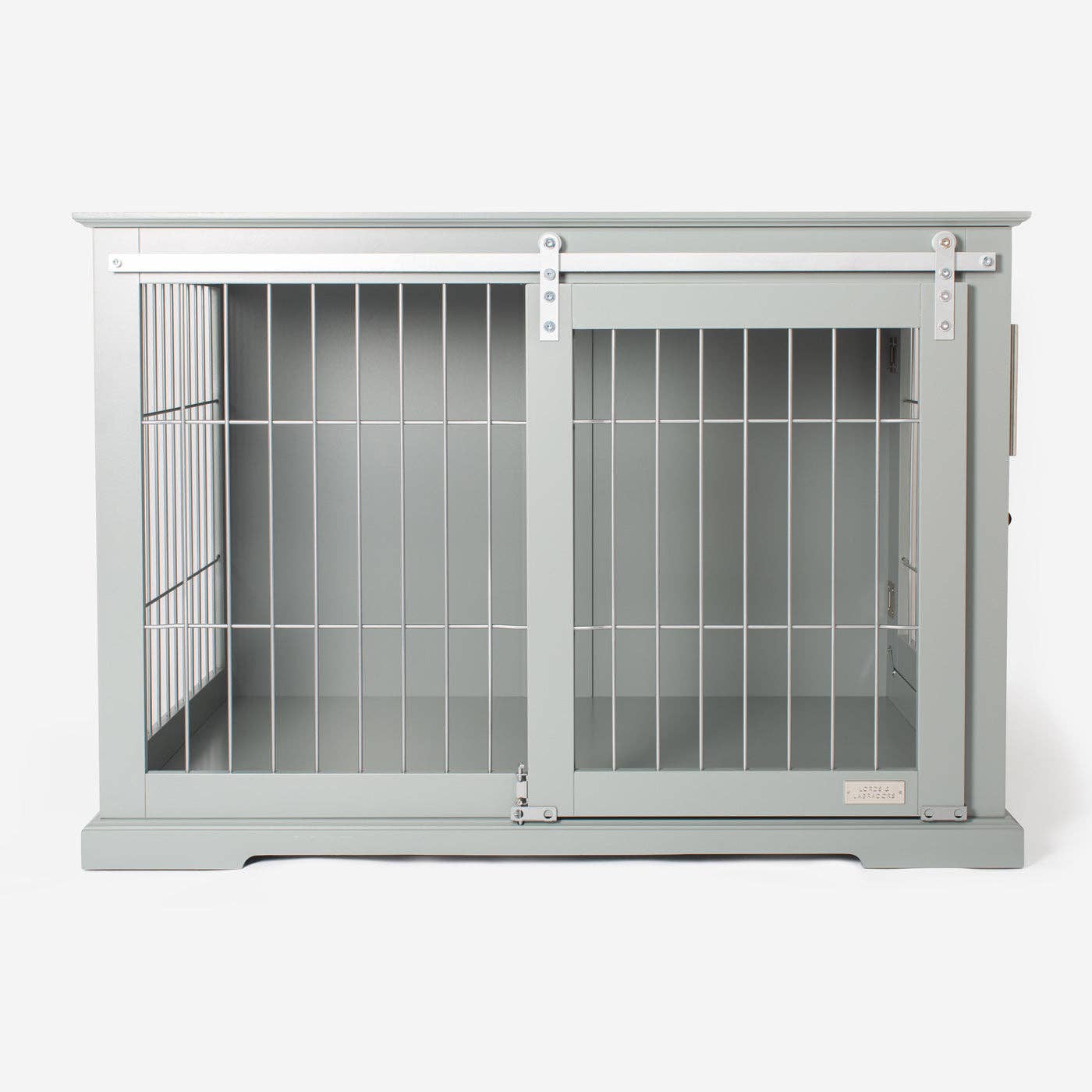 Wooden Sliding Door Dog Crate in Grey for wholesale on Faire1