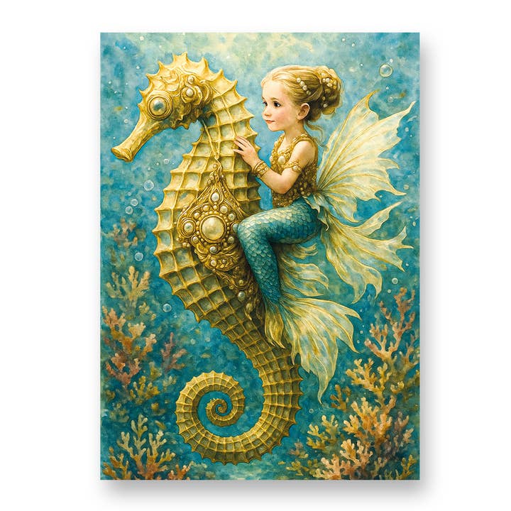 Mermaid and Seahorse Greeting Card with Envelope for wholesale by Creative Carousel Publishing
