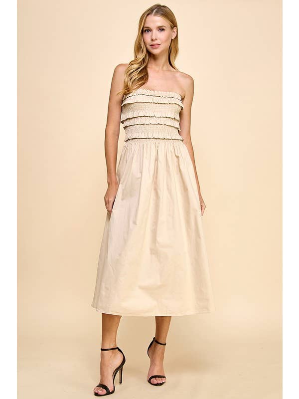 TCEC - Wholesale Dress - Women's - CD04932-Smocked With Ruffles Strapless Dress