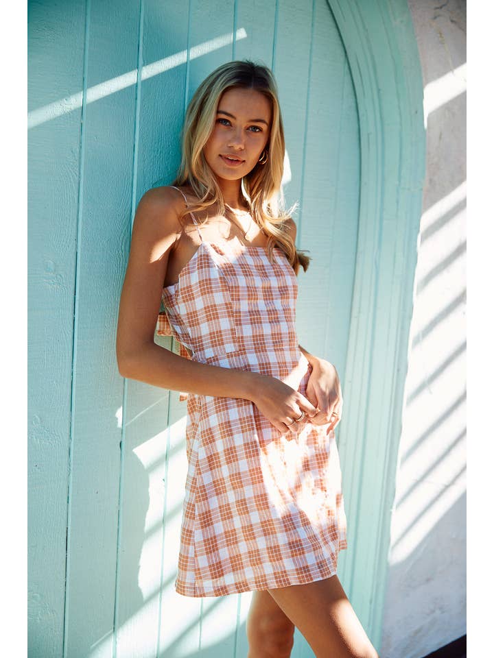 Endless Blu - Wholesale Dress - Women's - JD6103 Plaid Tie Dress