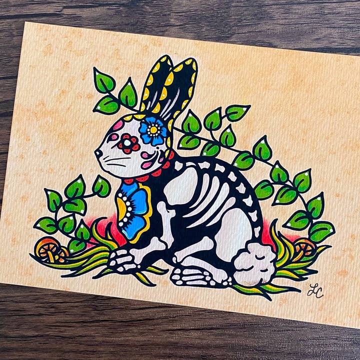 Day of the Dead Bunny Rabbit Art Print for wholesale by Illustrated Ink