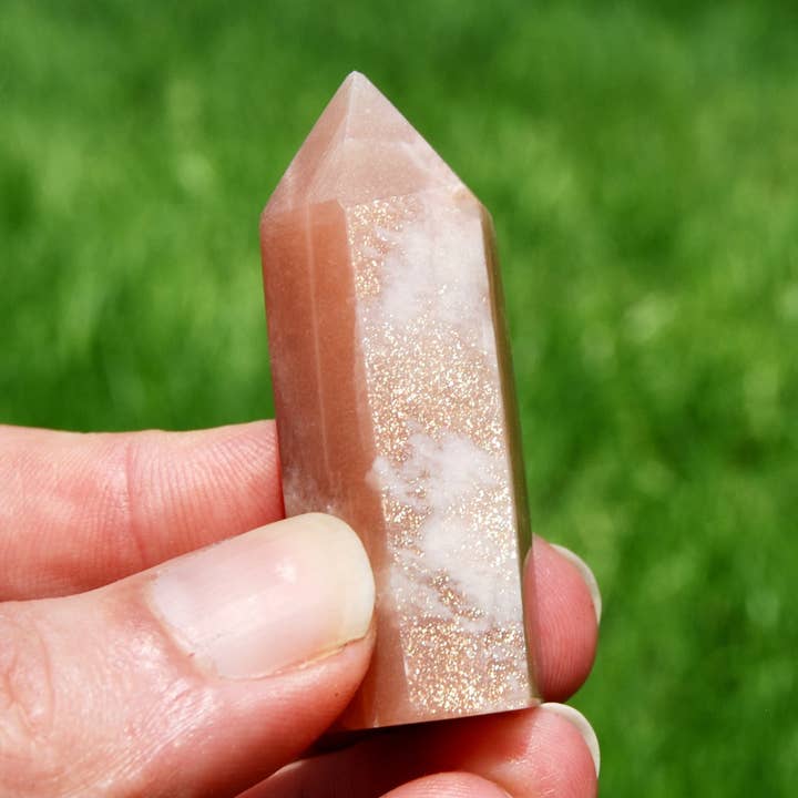 2in Gemmy Confetti Sunstone Crystal Tower, Top Quality Gem Sunstone Crystal Point for wholesale by Caspar Curiosities