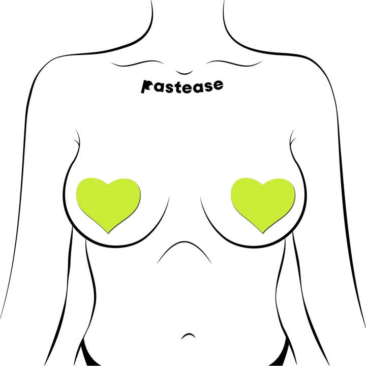 Pastease® - Wholesale Nipple Pasties - Women's - Heart: Glow-in-the-Dark Neon Heart Pasties Nipple Covers8