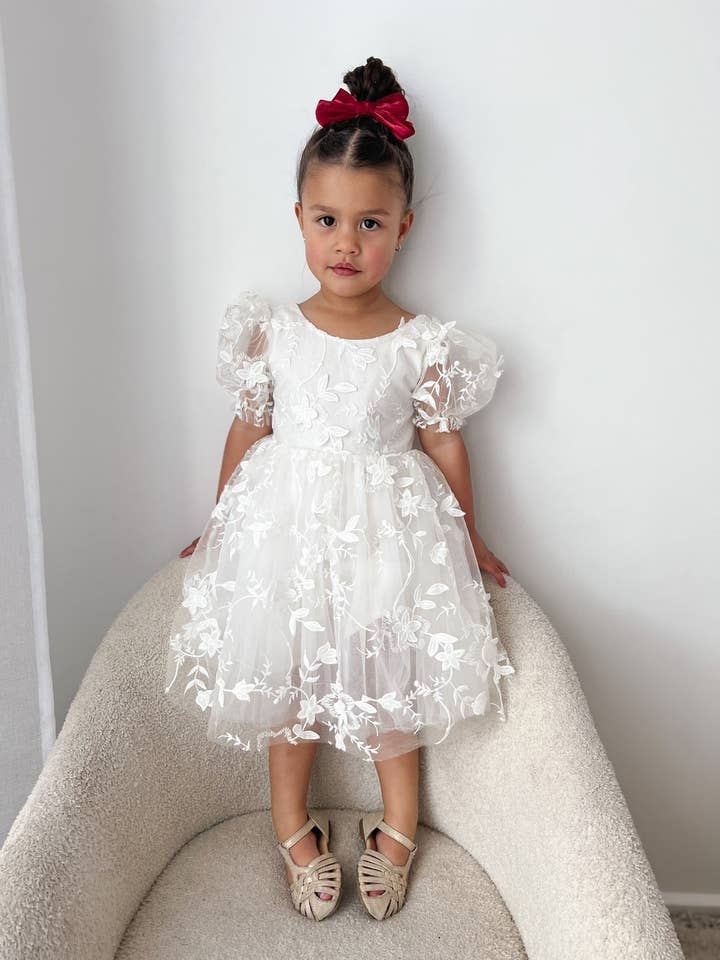 A Little Lacey - Wholesale Dress - Kids - Vienna Girls White Embroidered Dress