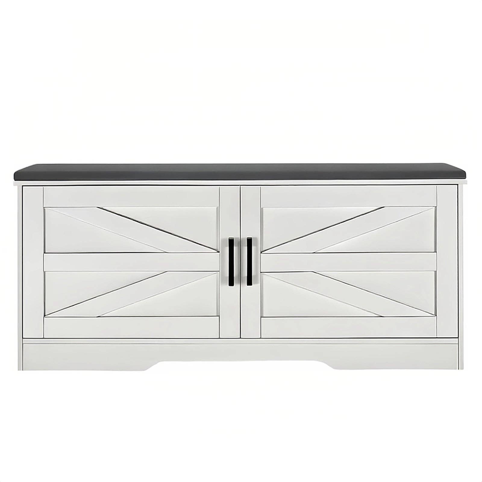 39F Inc. - Wholesale Shoe Rack - White 2-Tier Shoe Bench with Cushion Seat and Barn Doors11