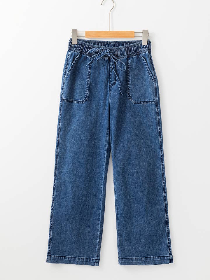 FULL TIME PURCHASE - Wholesale Jeans - Women's - Mineral Wash Drawstring Waist Loose Straight Denim Pants11