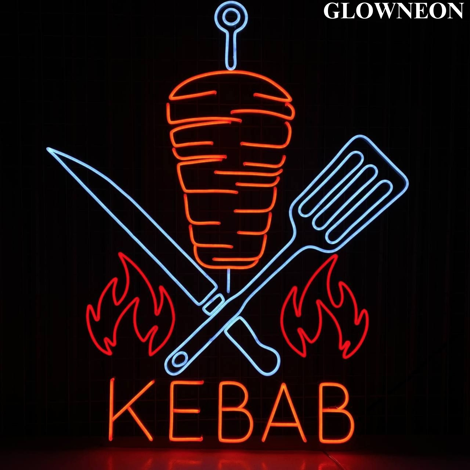 Glow Neon - Venta al por mayor Letrero de neón - Letrero LED de kebab, decoración de neón para pared de restaurante con forma de kebab abierto0