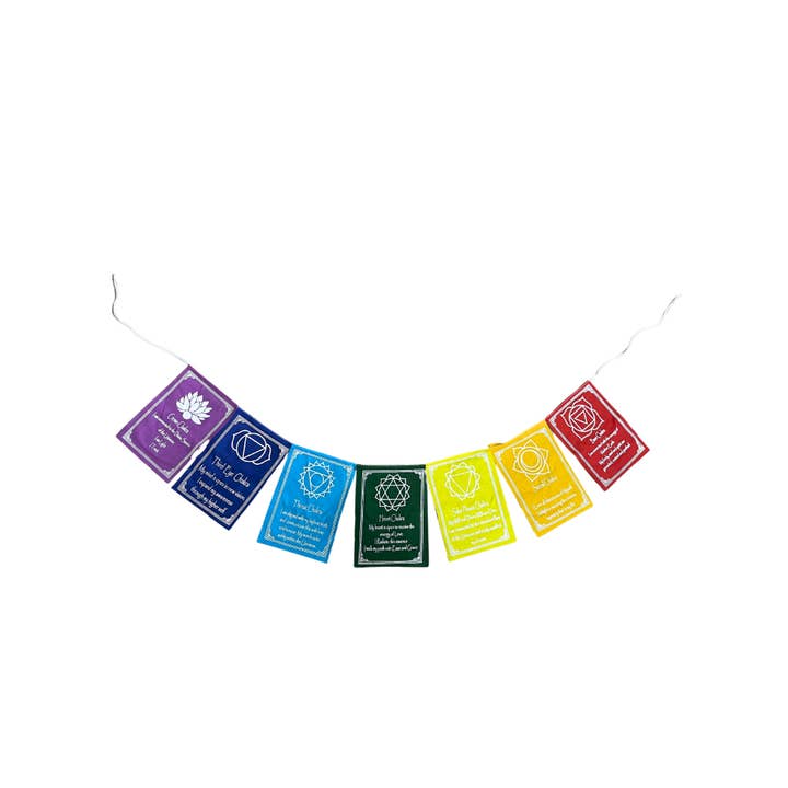 AW Artisan – wholesale Prydnadsbricka – 7 Chakra och mantra tibetanska flaggor - små (7 flaggor)