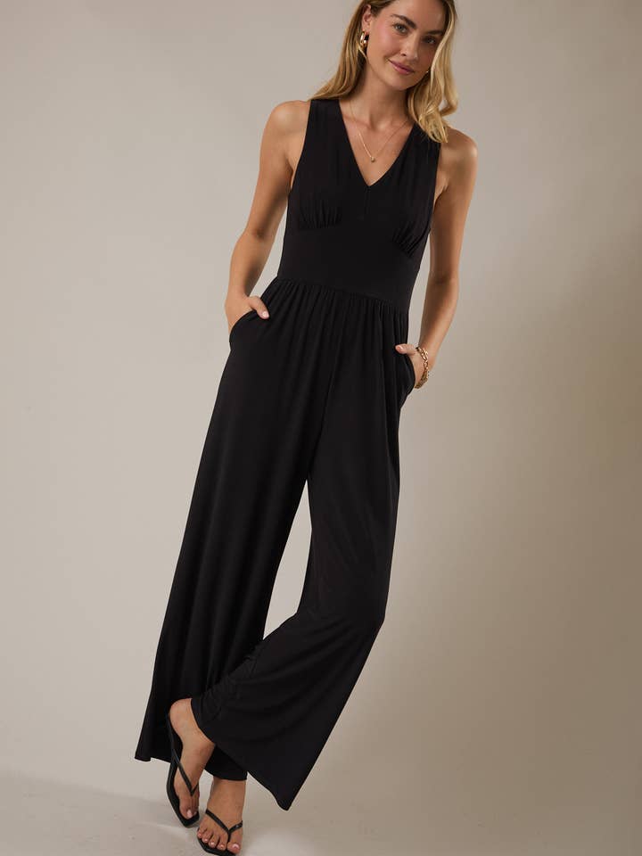 COMBINAISON SANS MANCHES À COL EN V ÉLASTIQUE CHAUDE À JAMBES LARGES pour la vente par GILLI