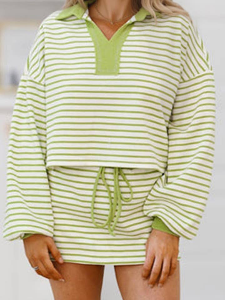 Striped Collared V Neck Pullover and Skirt sets for women for wholesale by LA Society