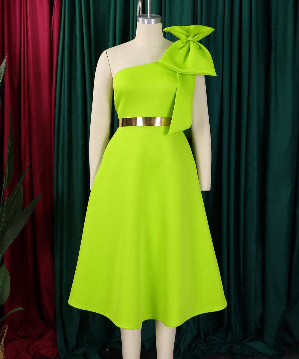 Aria Romance - Wholesale Dress - Women's - Asymmetric Bow-Sleeve Swing Dress7