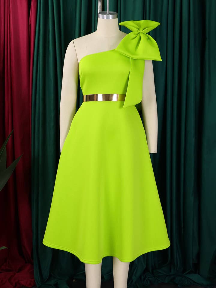 Aria Romance - Wholesale Dress - Women's - Asymmetric Bow-Sleeve Swing Dress7