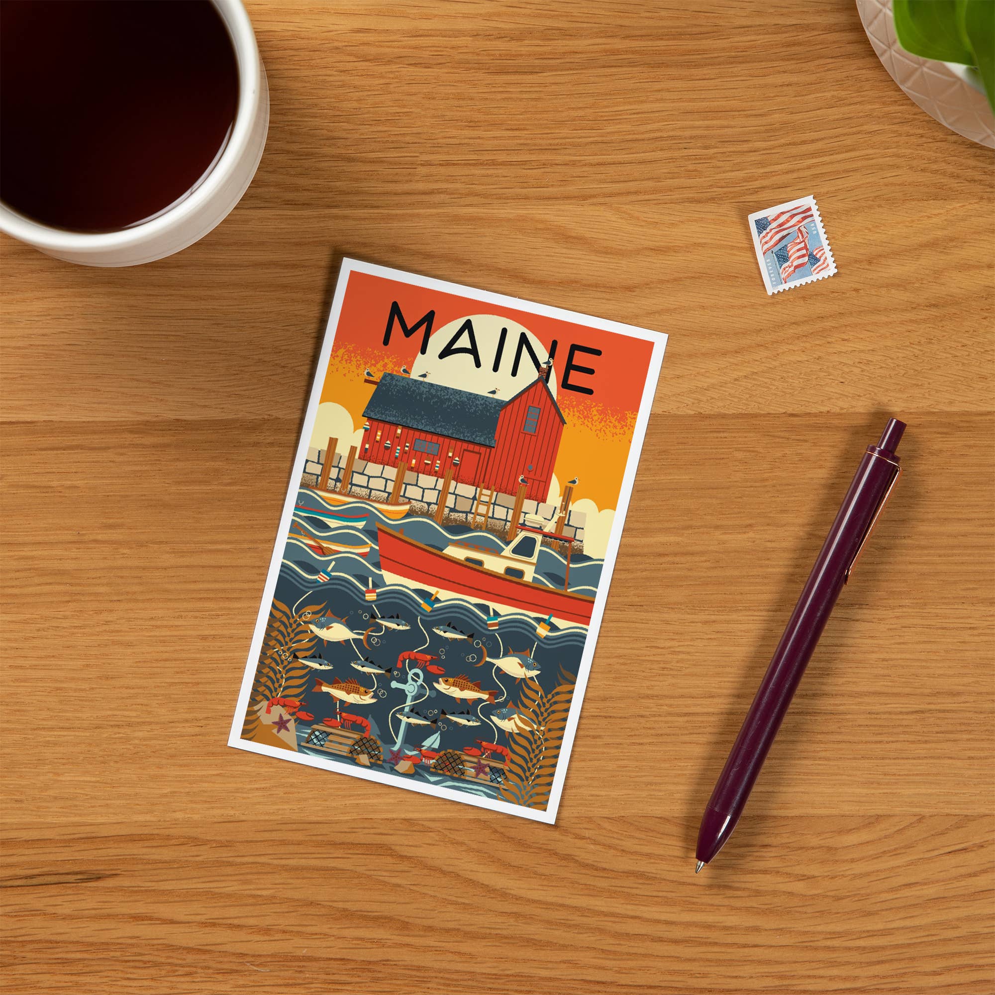 Lantern Press - Wholesale Postcard - PREMIUM POSTCARDS Maine, Nautical Geometric1