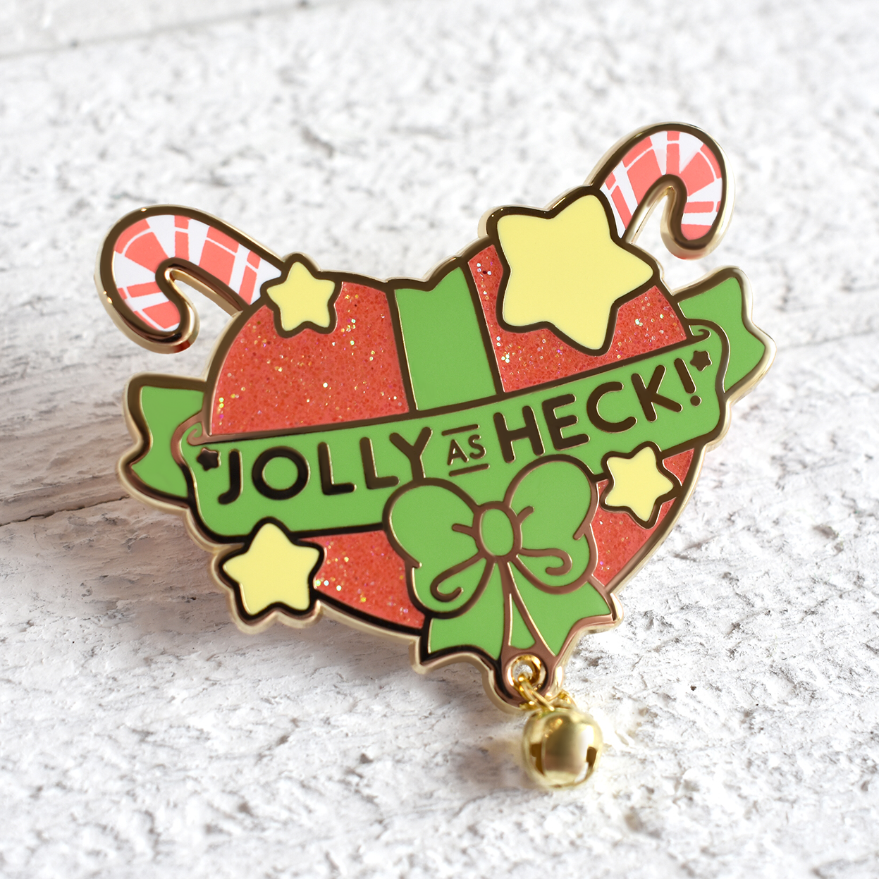 Bright Bat Design - Wholesale Lapel Pin/Button - Jolly as Heck Christmas Heart Enamel Lapel Pin0