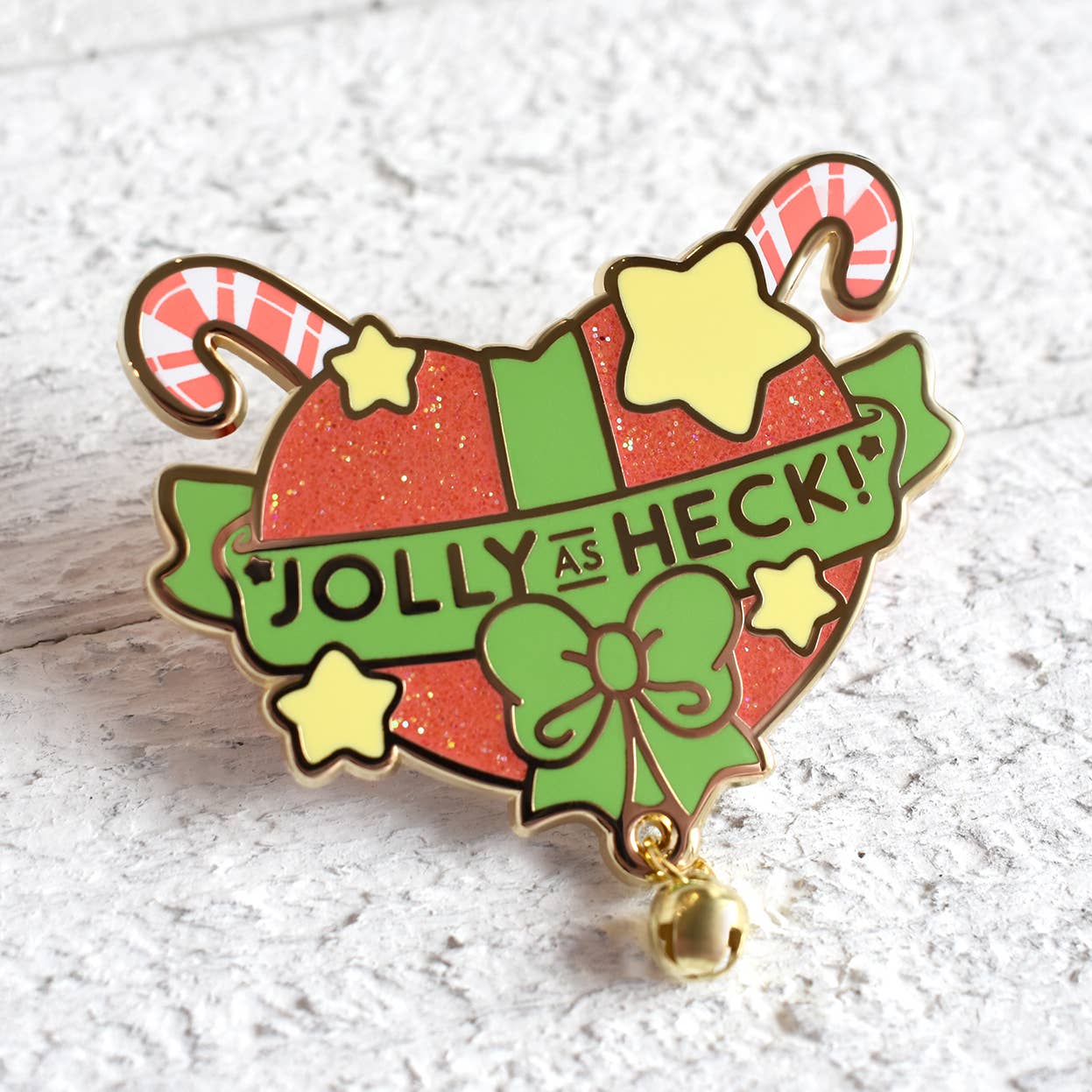 Bright Bat Design - Wholesale Lapel Pin/Button - Jolly as Heck Christmas Heart Enamel Lapel Pin