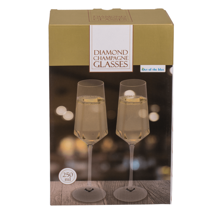 Out of the blue KG – wholesale Champagneglas – Champagneglas Diamond, cirka 25,5 cm, 250 ml, 2-pack i presentask1
