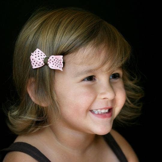 Dark Brown Pink Mimi Dot Grosgrain Baby Bow Hair Clip for wholesale on Faire2