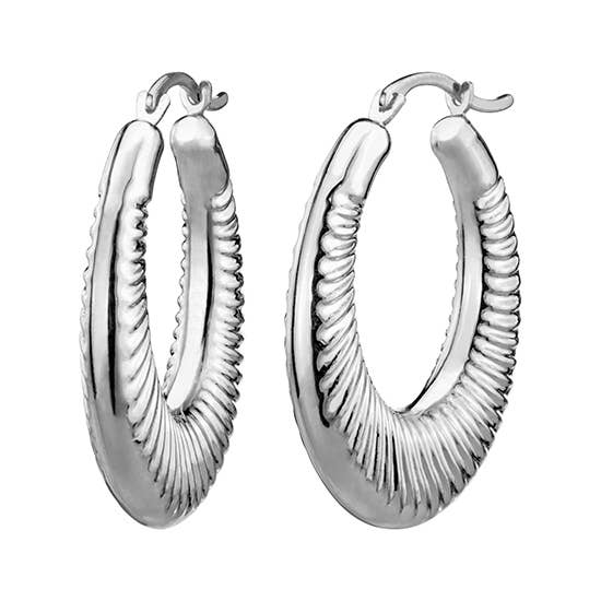 1" Ribbed Oval Hoops in Silver for wholesale by Almond Tree