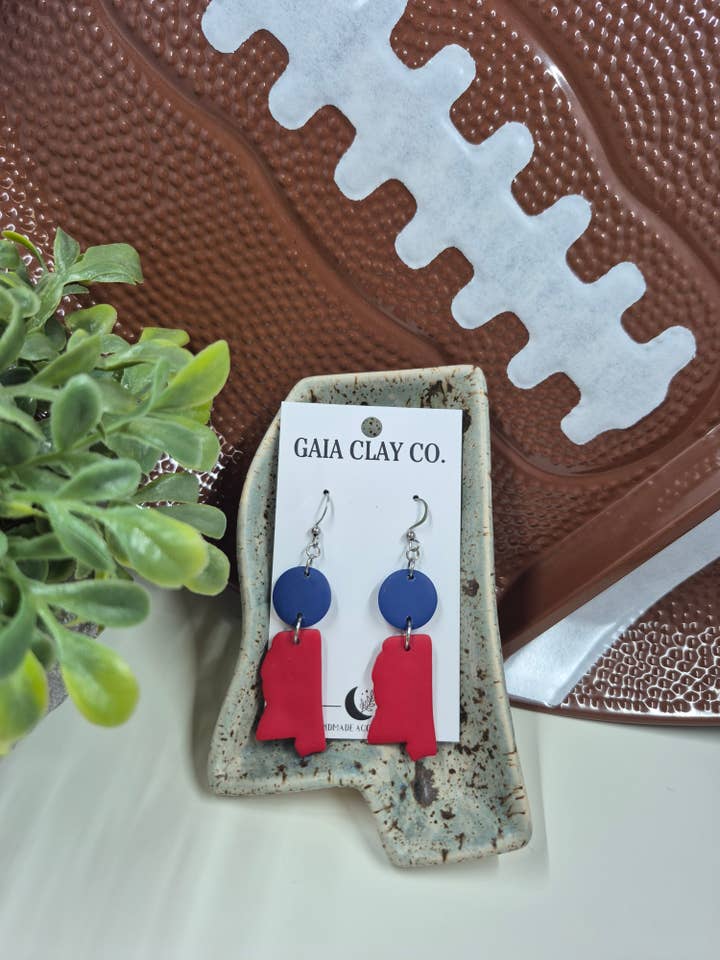 Game Day Red and Blue State Dangles for wholesale by Gaiaclayco