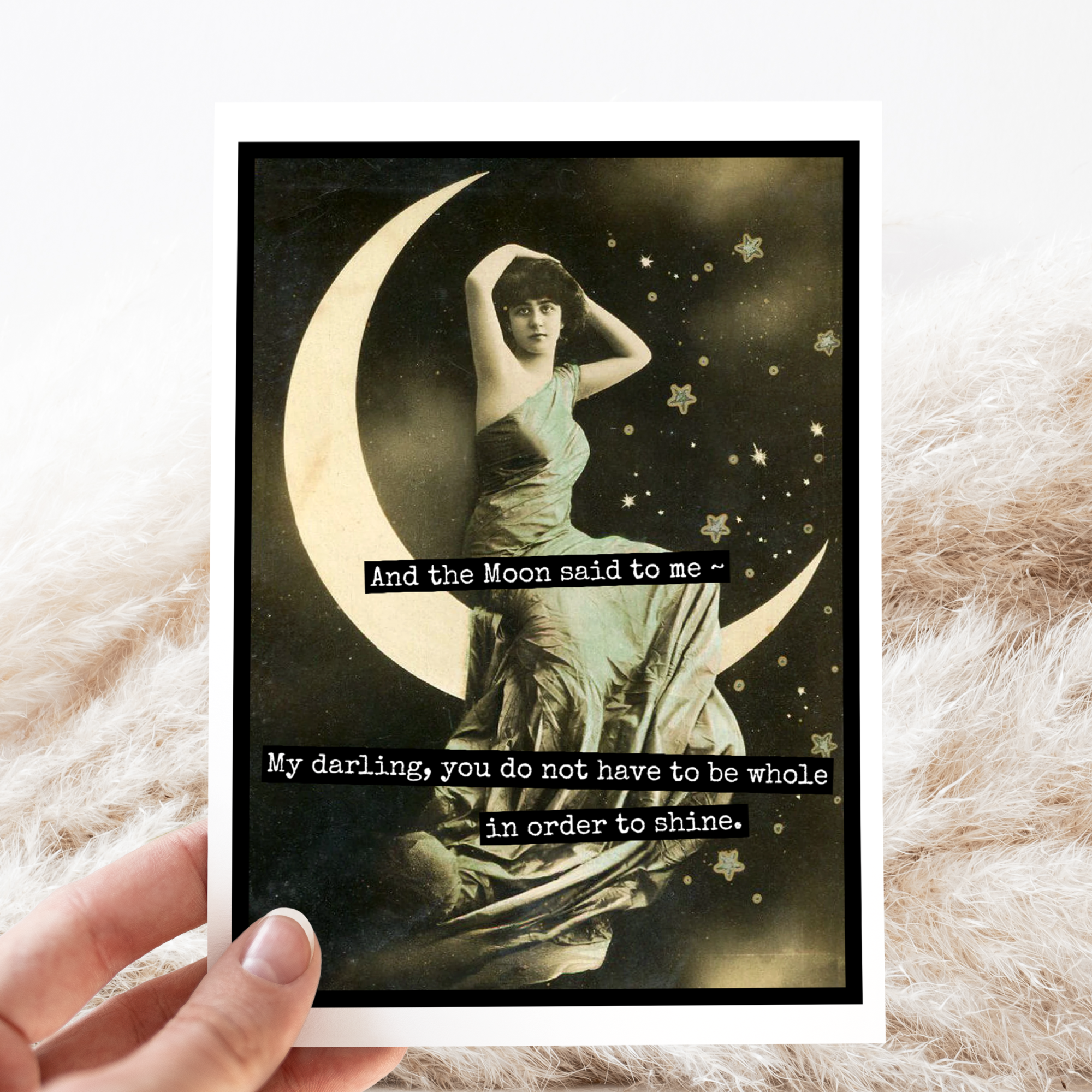 Raven's Rest Studio - Vente Cartes d'encouragement - Carte d'encouragement de style vintage. Et la lune m'a dit...5