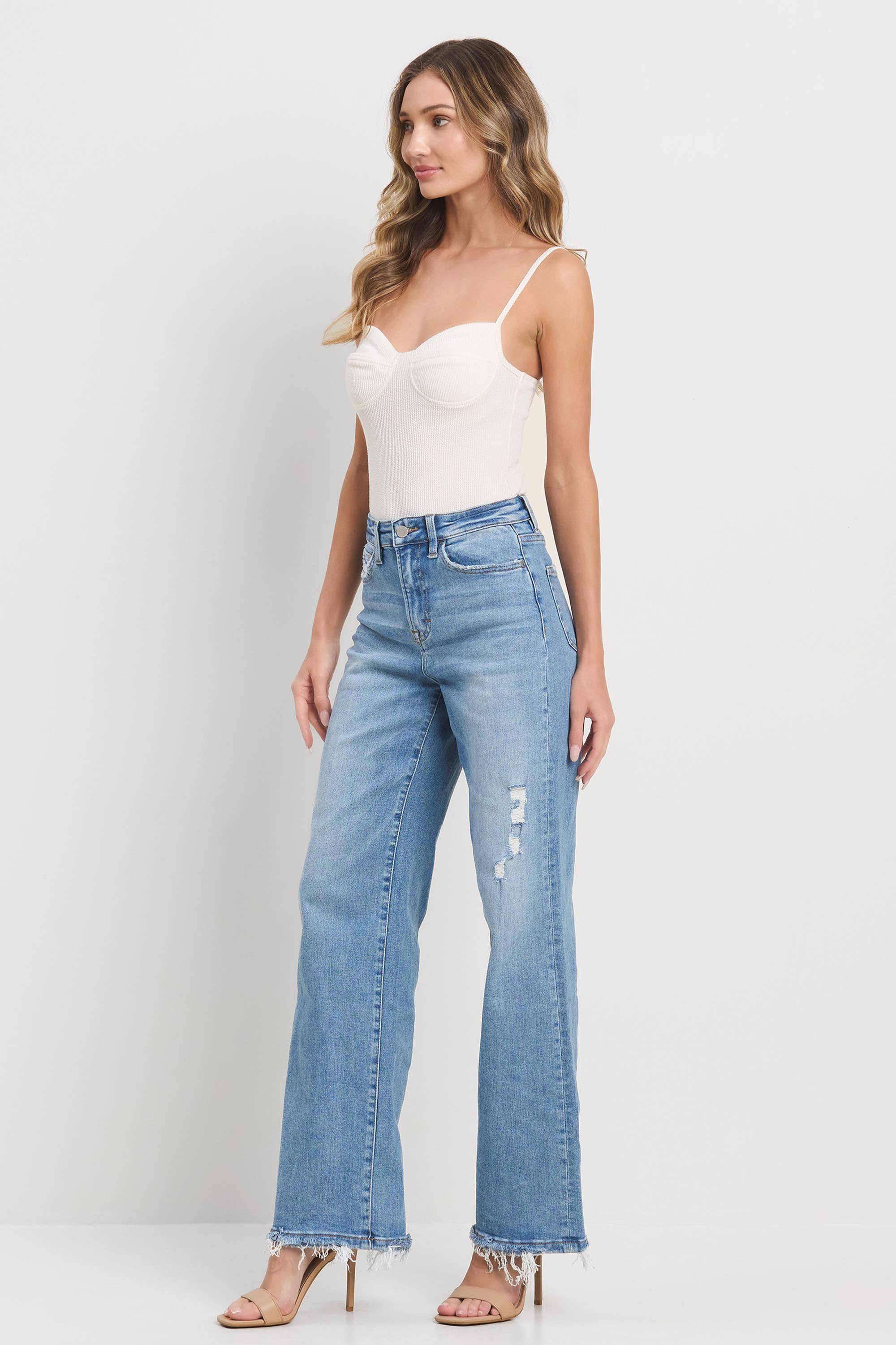 Medium Denim  High Rise Wide Leg - Slightly Faded Look for wholesale on Faire1