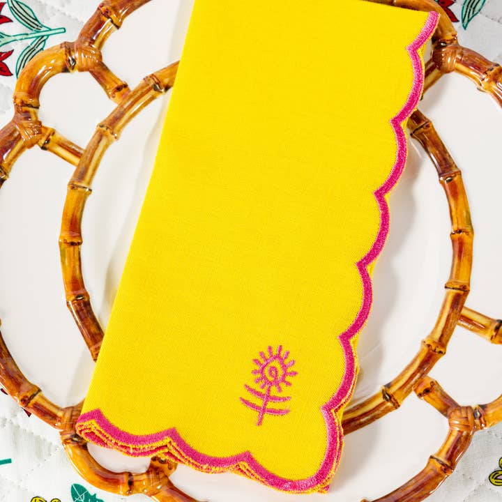 Furbish Studio - Wholesale Dinner & Cloth Napkin - Icon Linen Napkins S/4 - Yellow + Neon Pink