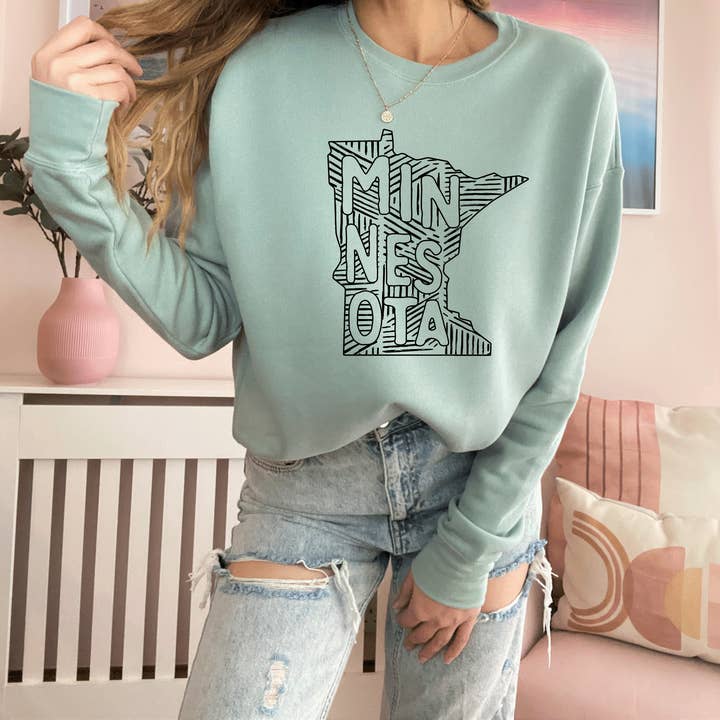 Rosa Mae Co - Wholesale Graphic Sweatshirt - Women's - Bella Canvas Minnesota Crewneck Fleece Sweatshirt