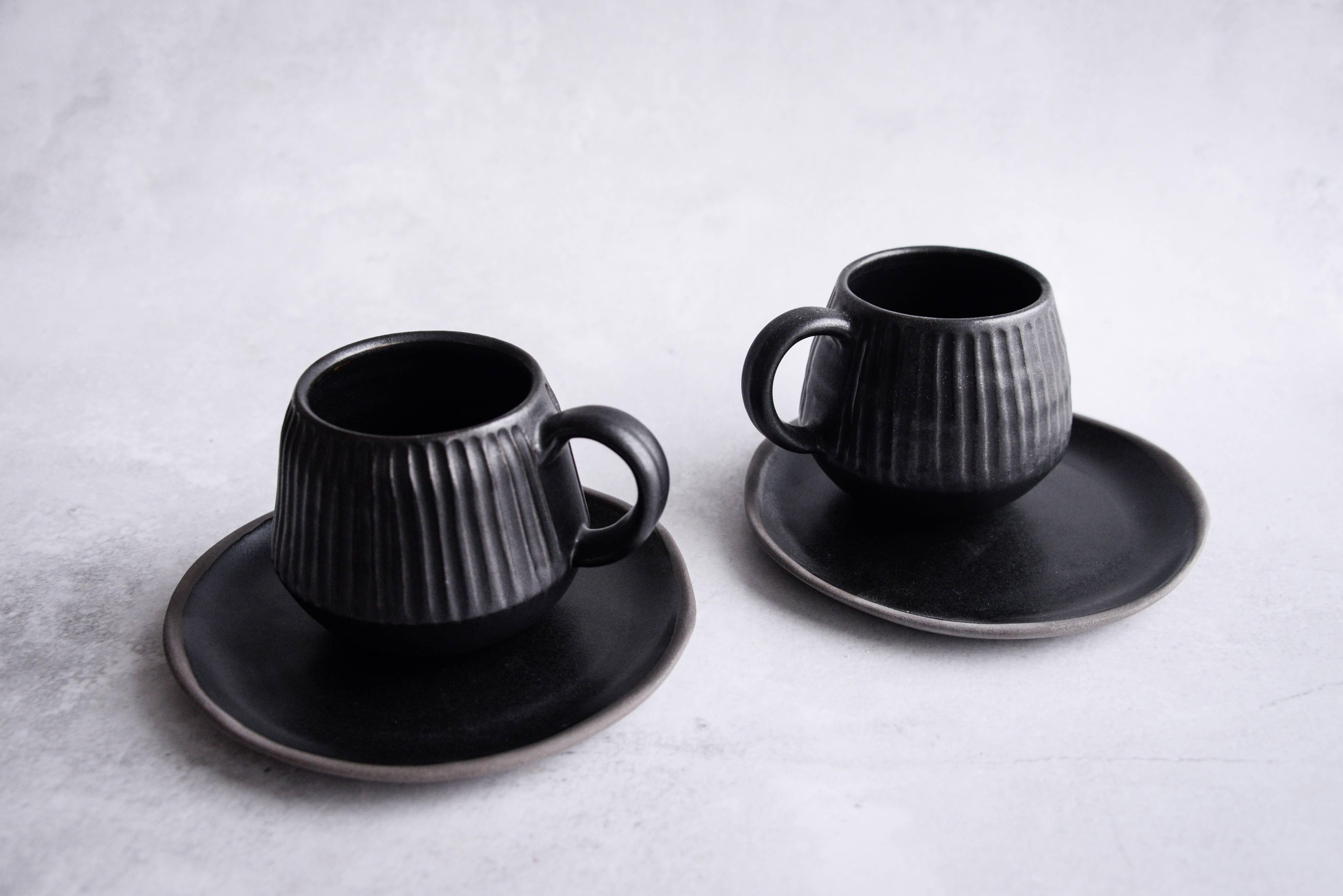 LAIMA CERAMICS (SIA Radosa Apvieniba Spares) - Wholesale Coffee Mug - STONEWARE grey black handmade carved mug minimalist6
