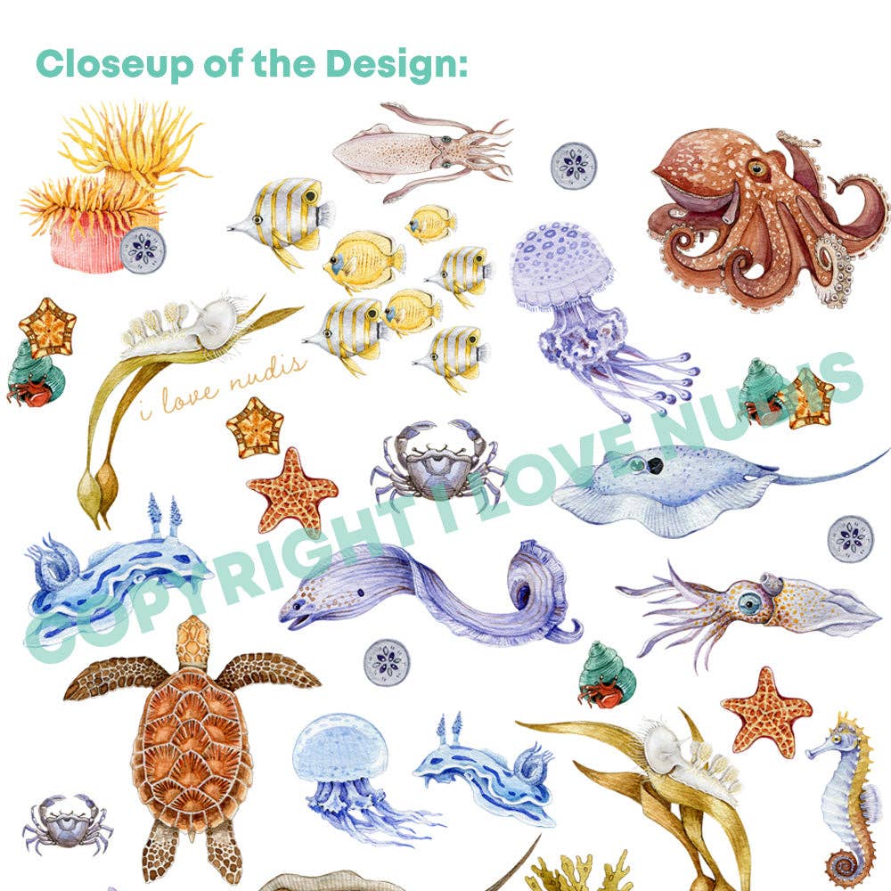 I LOVE NUDIS - Wholesale Wrapping Paper Roll - I LOVE NUDIS™ Watercolor Ocean Creatures Recycled Gift Wrapping Paper7