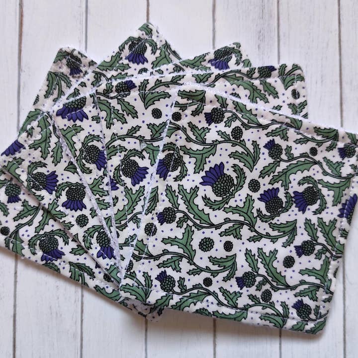 Scottish thistle white reusable face wipes for wholesale by Hannah and me
